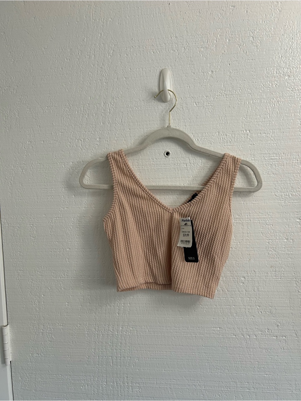 Cropped Ribbed V-Neck Tank Top - Blush